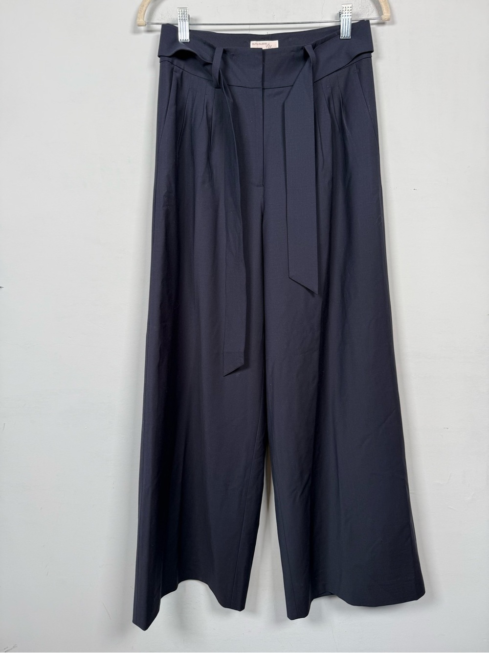 Olivia Palermo x Chelsea28 Nordstrom Wool Pleat Front Wide Leg Pants Navy Size 2